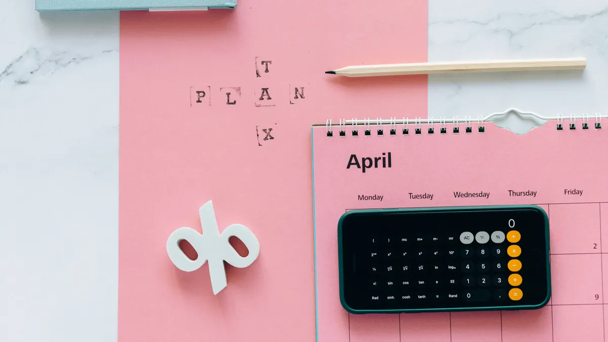 Calendrier avec le mois d'avril