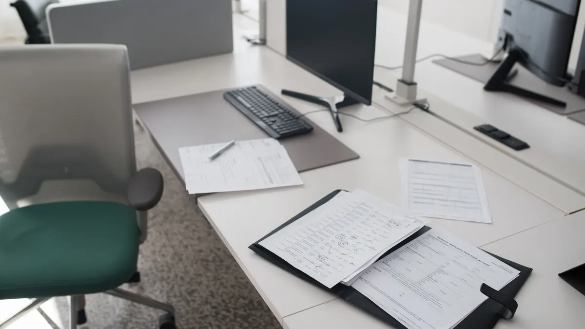 Documents dans un classeur sur un bureau de travail.